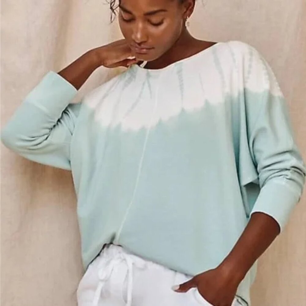 Pure Jill Dolman Sleeve Tie Dye French Terry Organic Cotton Top Green Size LP